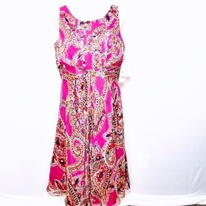 NWT Jones New York Women's Plus Sz. 14 100% Silk Pink Floral Dress